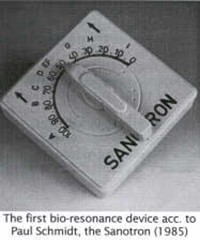 The first bio-resonance device according to Paul Schmidt, the Sanotron (1985)