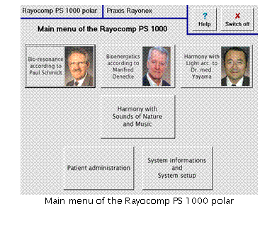 Main menu of the Rayocomp PS1000 polar Main menu of the Rayocomp PS 1000 polar